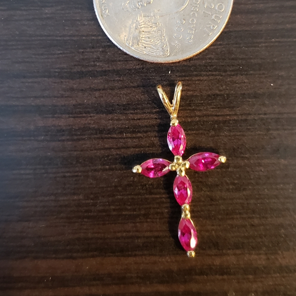 💕CZ Ruby Cross Pendant